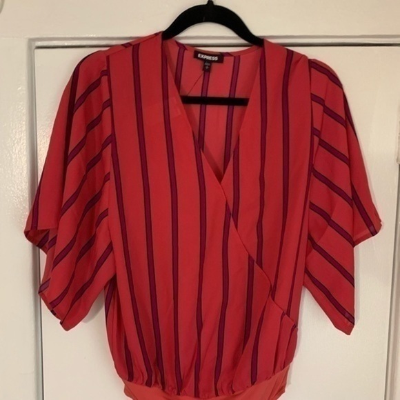 Express Red Striped‎ Kimono Bodysuit Small - Picture 6 of 8